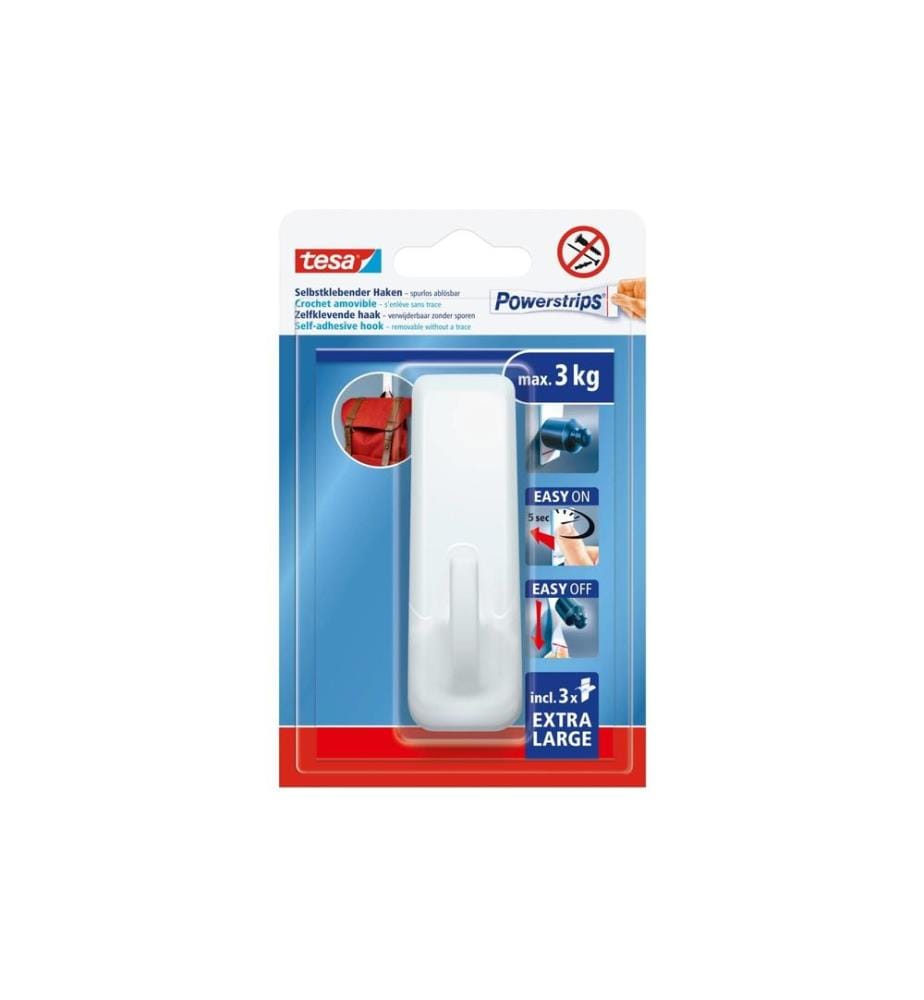 TESA - Crochet adhésif TESA - Powerstrips Crochet Adhésif Mural XL Rectangulaire Blanc, 3 kg