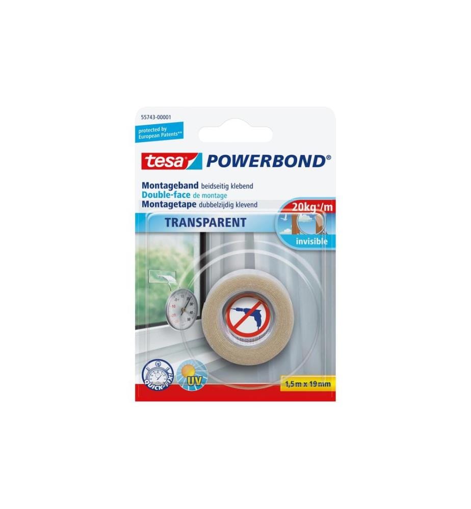 TESA - Ruban de montage Powerbond transparent, 1.5m x 19 mm