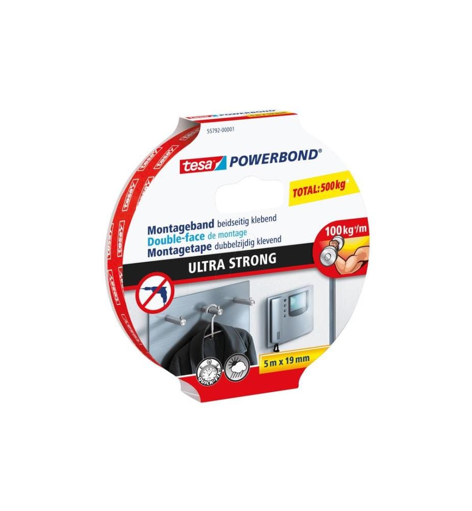 TESA - Ruban de montage Powerbond Ultra Strong 19 mm x 5 m, Blanc