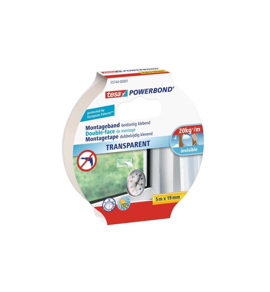 TESA - Ruban de montage Powerbond 5 m x 19 mm Transparent