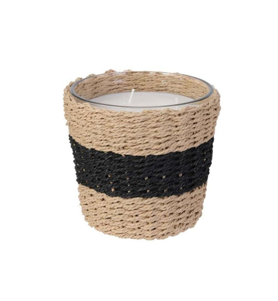 Bougie Parfumée Ambre Panier Tresse H13.5 cm - Beige, Noir, Blanc