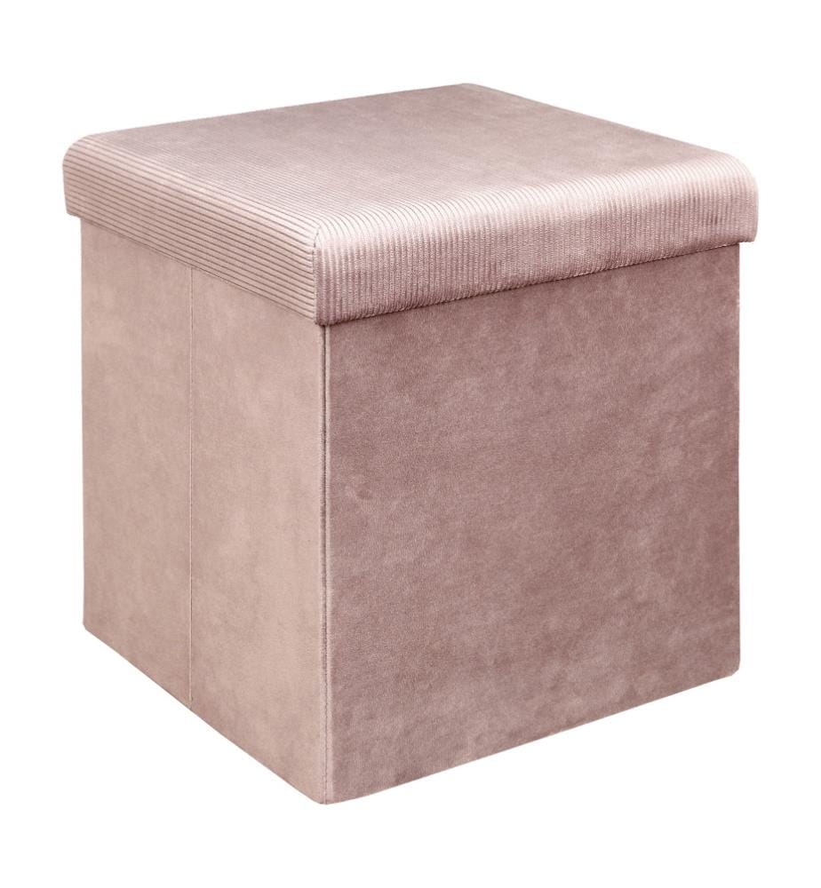 Coffre Pouf Pliable Velours Giulia - 38 x 38 x 38 cm - Rose