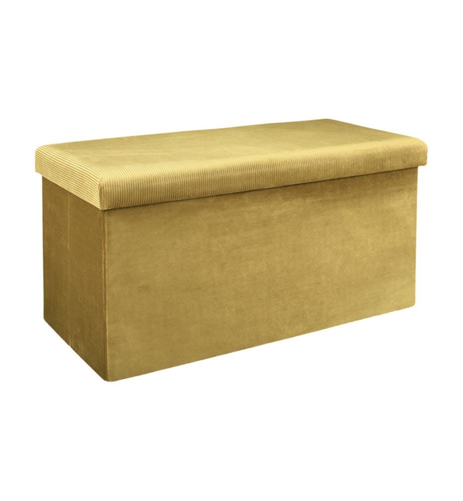 Coffre Banc Pliable Velours Giulia - 77 x 38 x 38 cm - Jaune