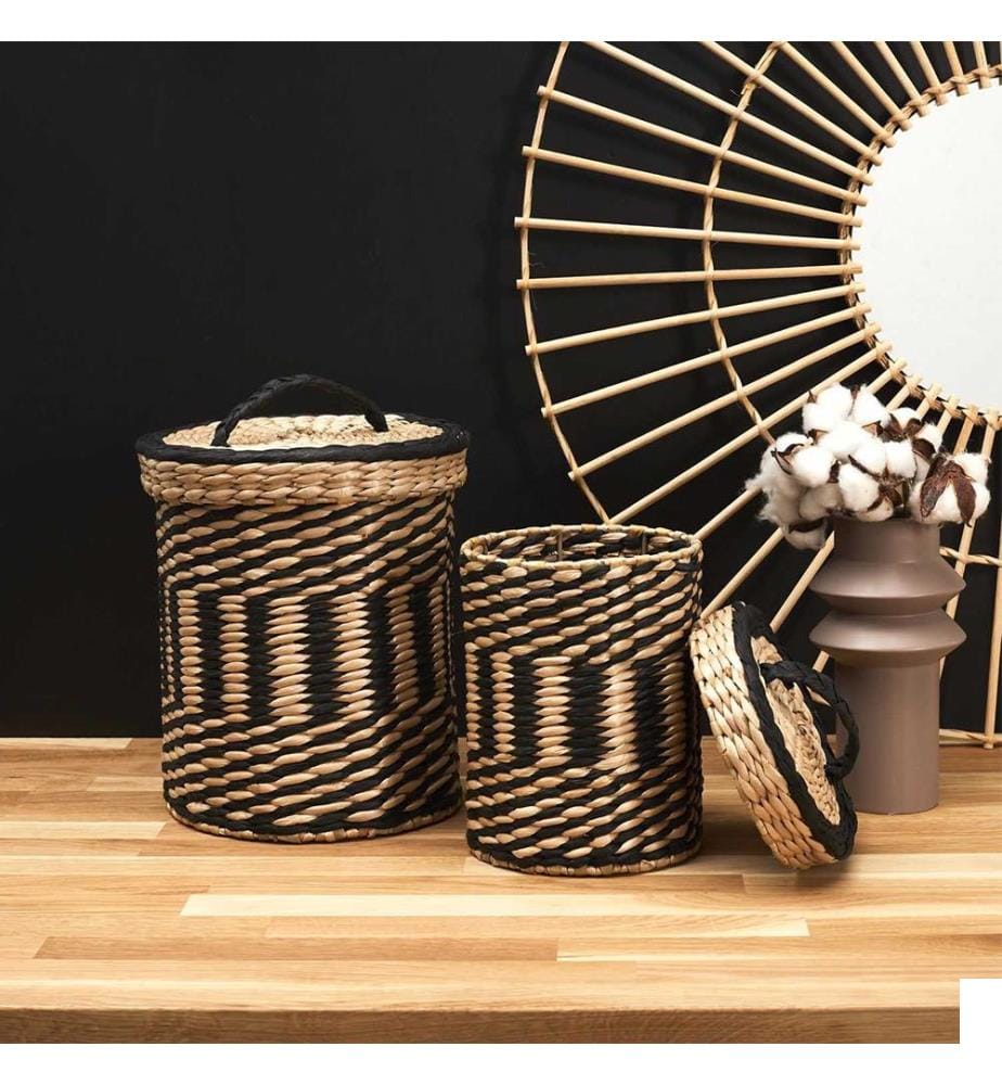 Lot de 2 Paniers de Rangement - Noir et Naturel