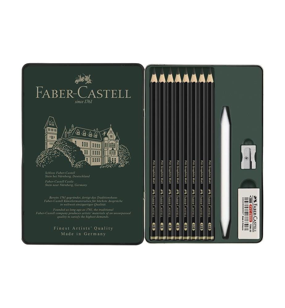 Set de crayons Pitt Graphite Matt, boîte métal de 11 pièces