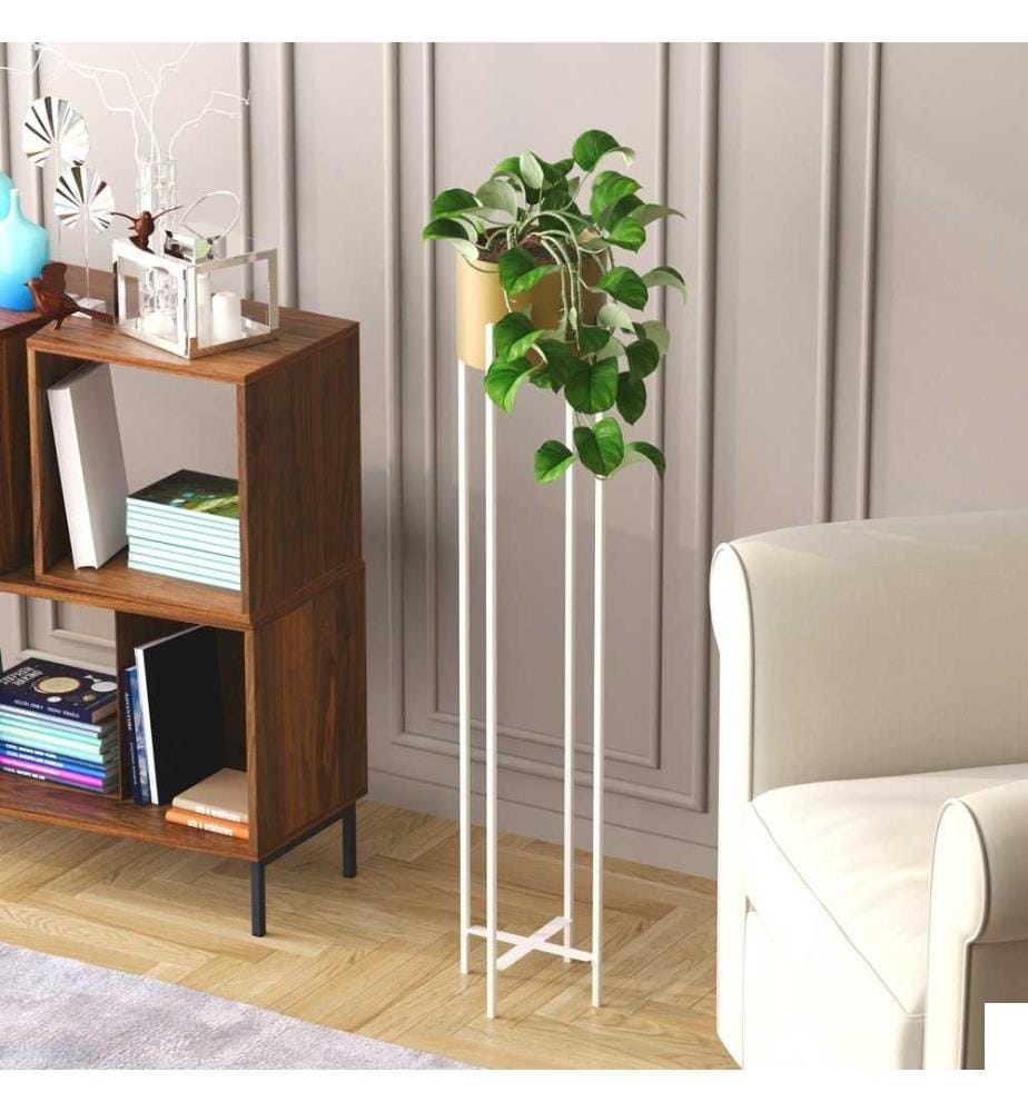 Pot décoratif, blanc, or, 100% métal