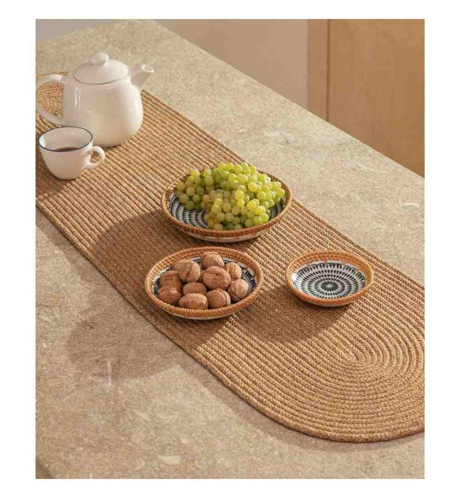 Chemin de table, naturel, coton, fait à la main