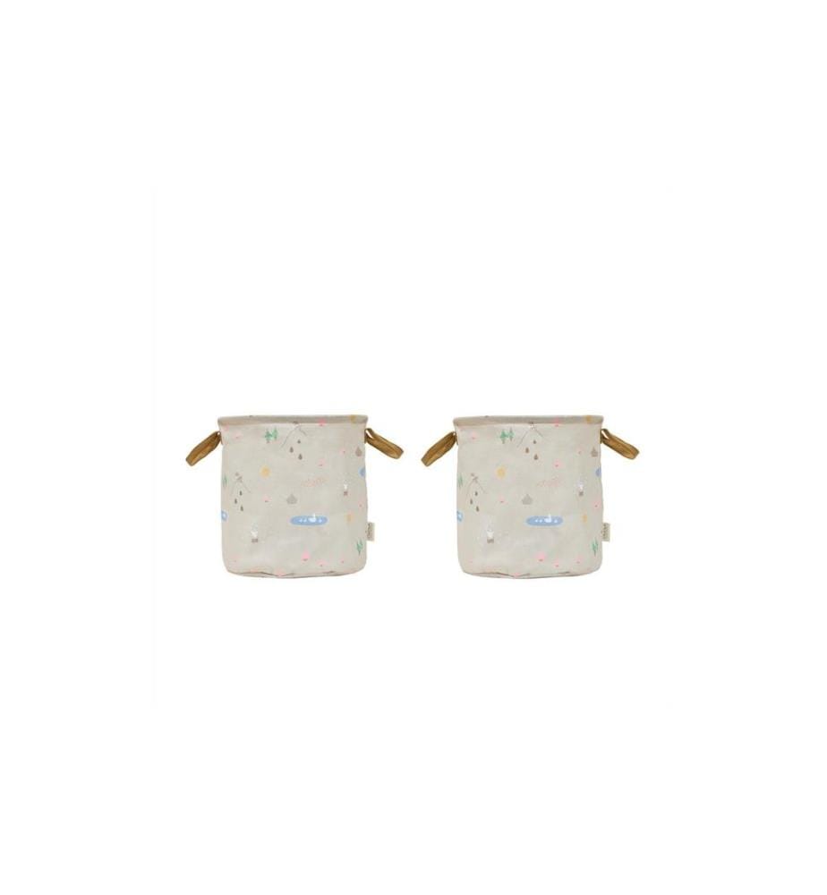 OYOY Panier à jouets Deer & Duck 2 pièces, 32 x 32 cm, Beige