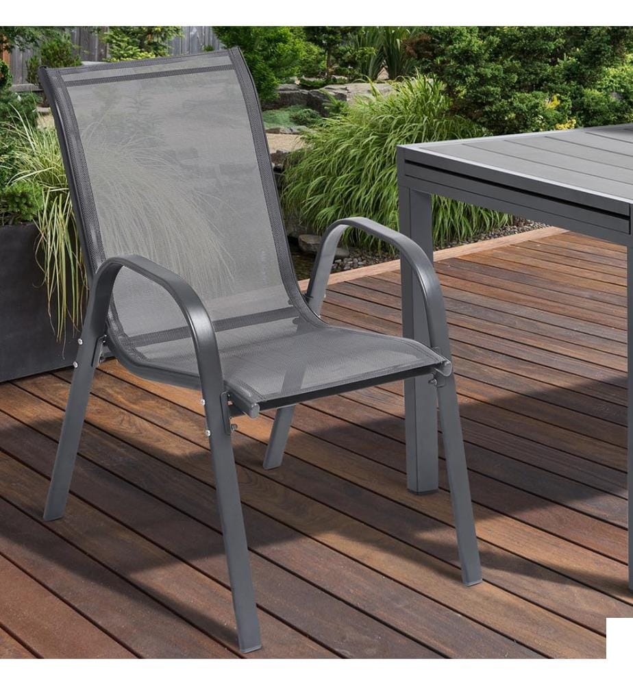 Lot de 4 Chaises de Jardin empilables - 50 x 46 x 82 cm - Gris anthracite