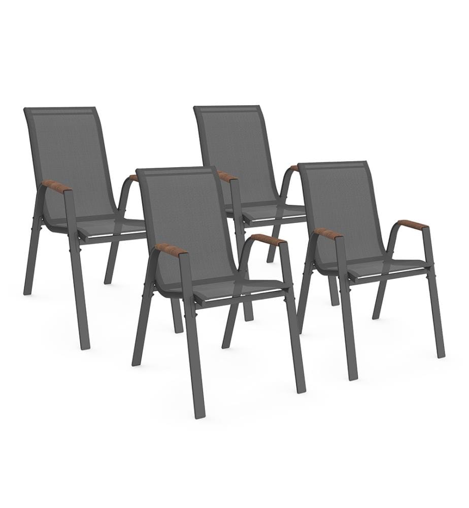 Lot de 4 Chaises de jardin Ozéa - Gris anthracite et Rotin