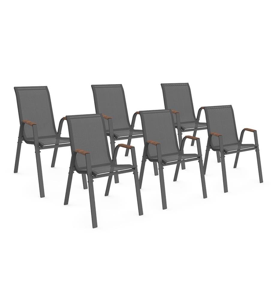 Lot de 6 Chaises de jardin Ozéa - Gris anthracite et Rotin