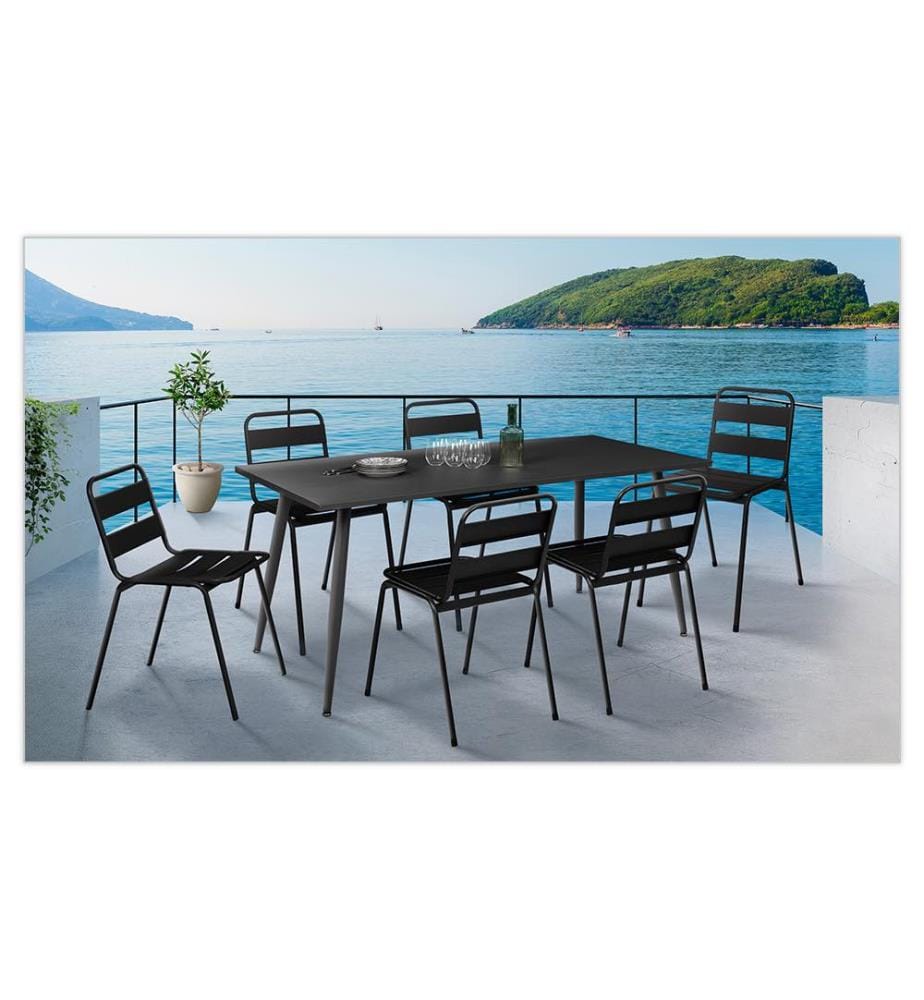 Lot de 6 Chaises de jardin en acier empilables - Noir