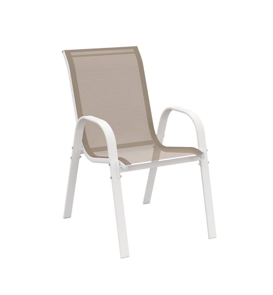 Lot de 6 Chaises de Jardin Empilables - Blanc et Beige