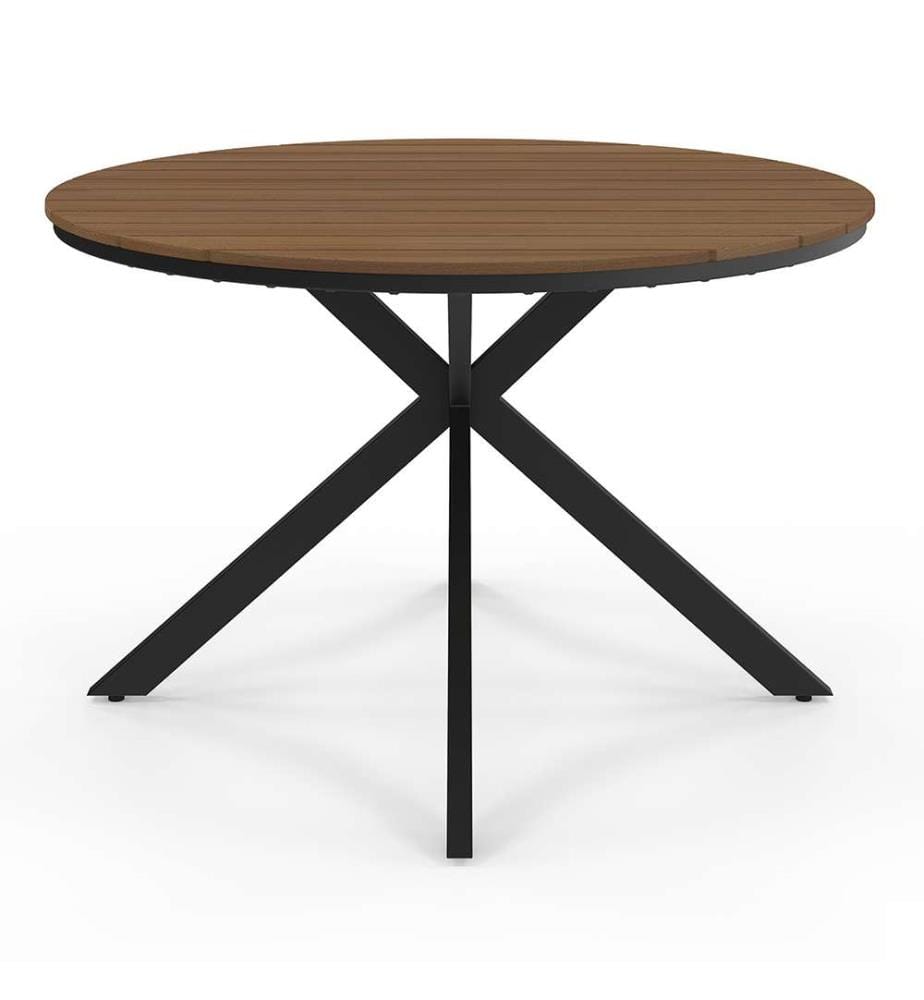 Table de jardin Milazzo ronde en polywood et pieds croisés 120cm - Brun et Noir