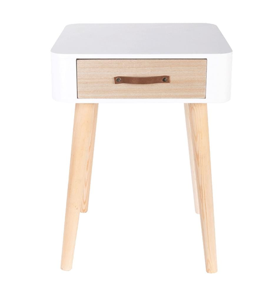 Table de Chevet Blanc 1 Tiroir en Bois