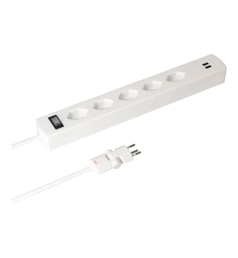 MAX HAURI - Bloc multiprises SafetyLine 5x T13 avec USB A, Blanc