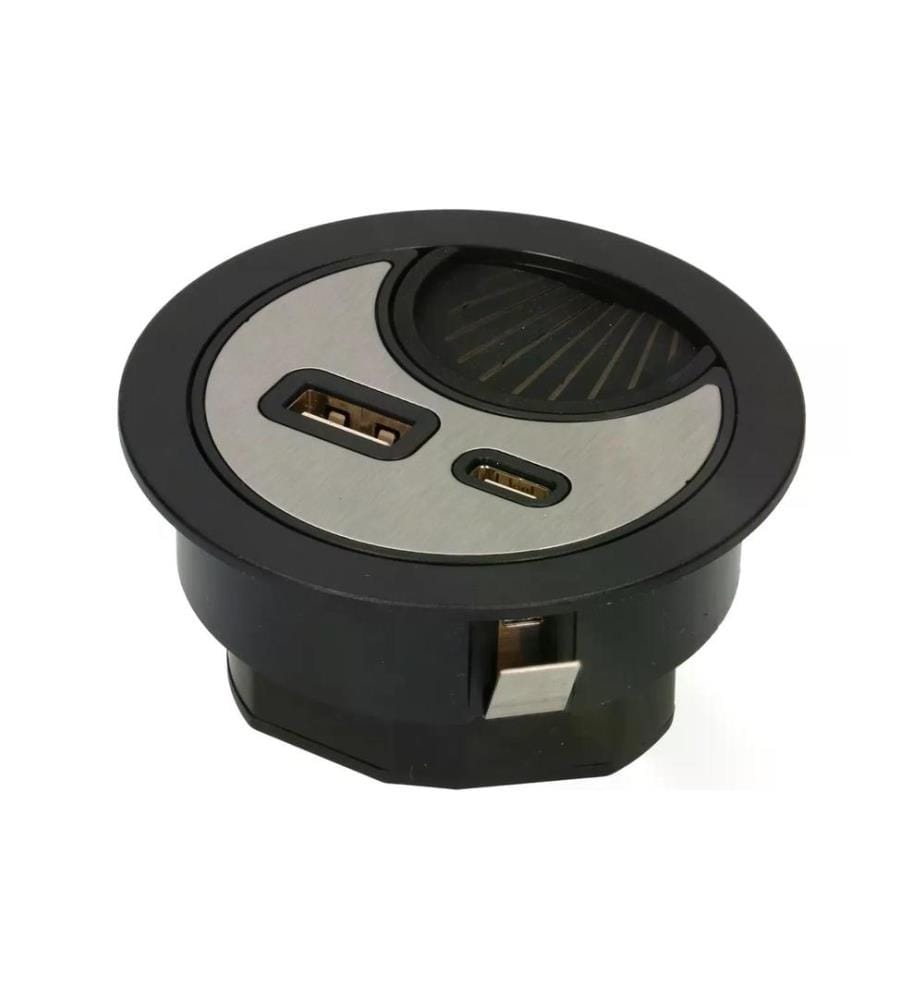 MAX HAURI - Prise de chargement USB USB A+C avec passage de câble, argent