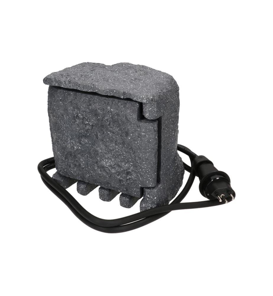 MAX HAURI - Prise de jardin 2x T13 IP55, Aspect pierre, gris foncé