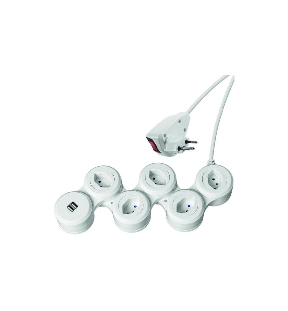 STEFFEN - Bloc multiprises SNAKE 5x T13 + 2x USB-A avec interrupteur
