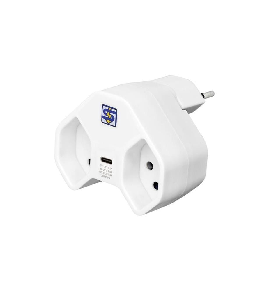 STEFFEN - Fiche de branchement 2 x T13 USB-C, Blanc, orientable à 320