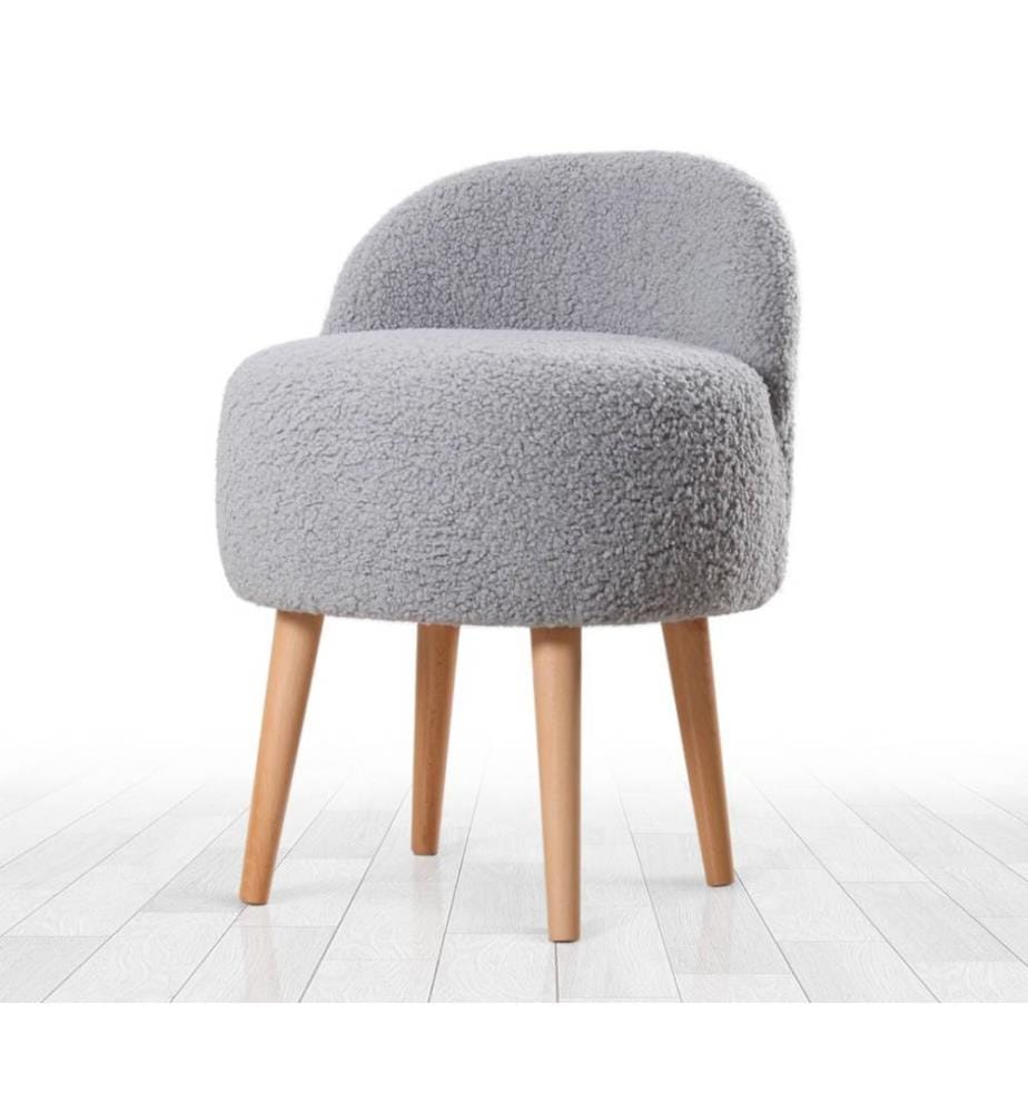 Pouf, gris, fausse fourrure, pieds en bois