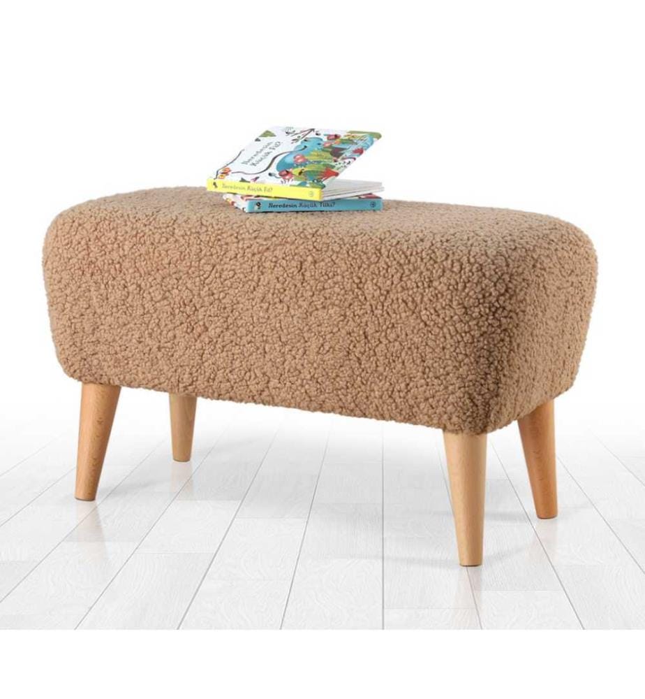 Pouf, marron, fausse fourrure, pieds en bois