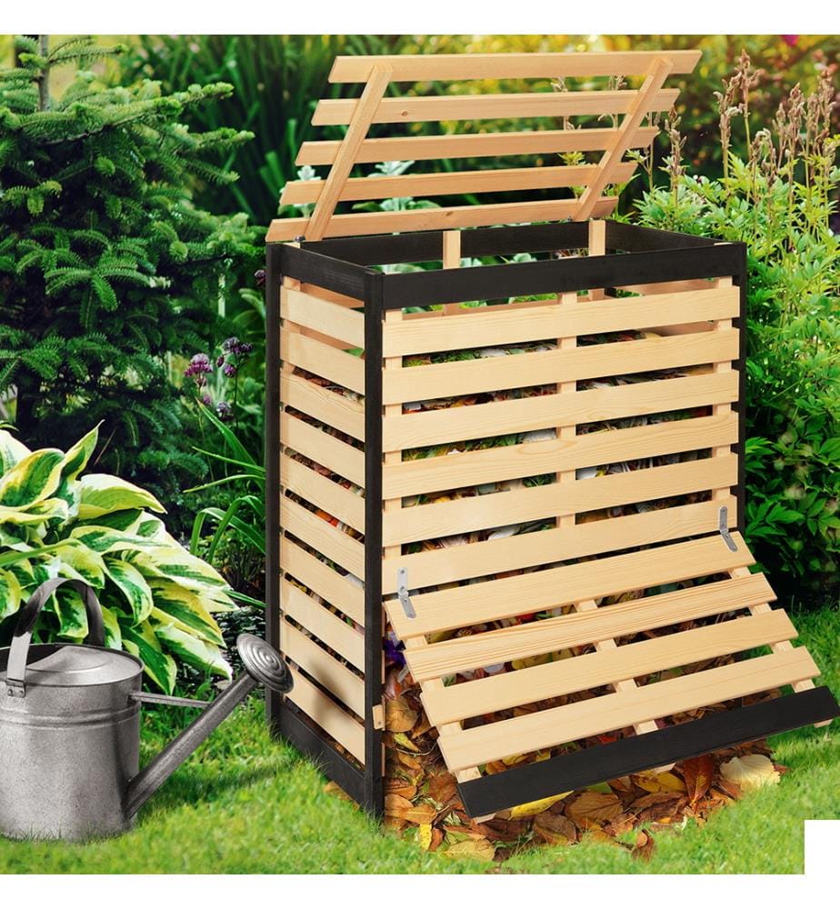 Bac de compostage en bois 360L - Brun et Noir