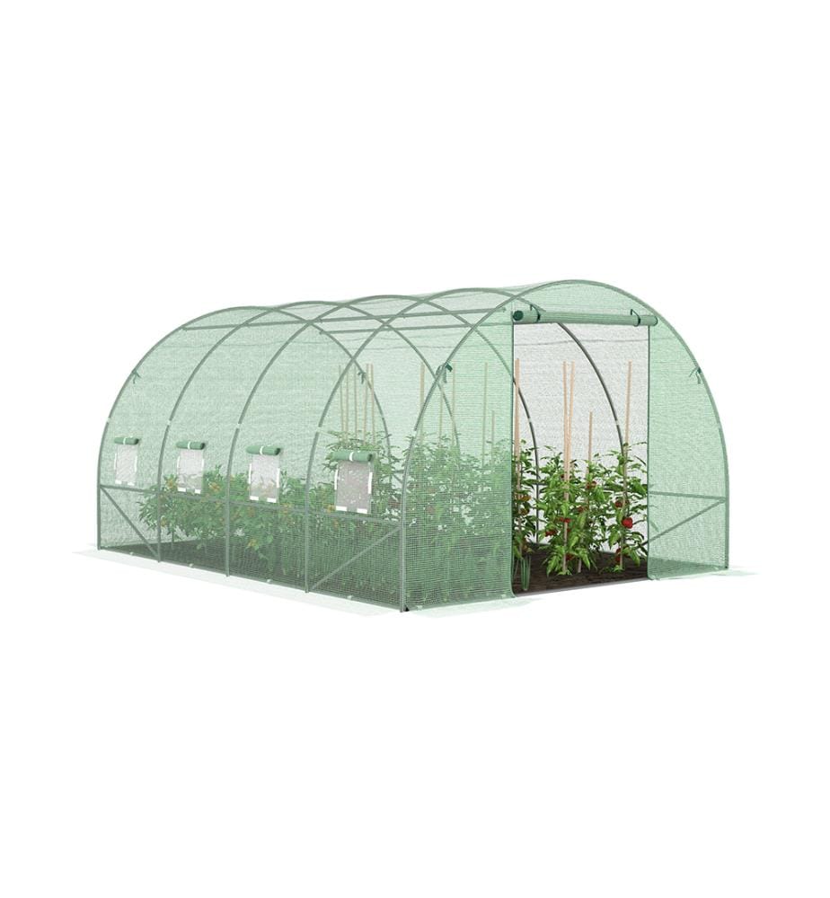 Serre tunnel de jardin 12 m ² bâche renforcée 130 gr/m² - Vert