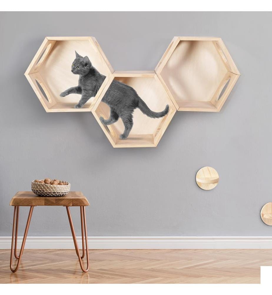 Lot de 3 Etagères Modulables pour Chat - Brun