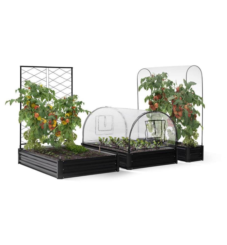 Carrés et serres de potager kit complet en métal - Noir