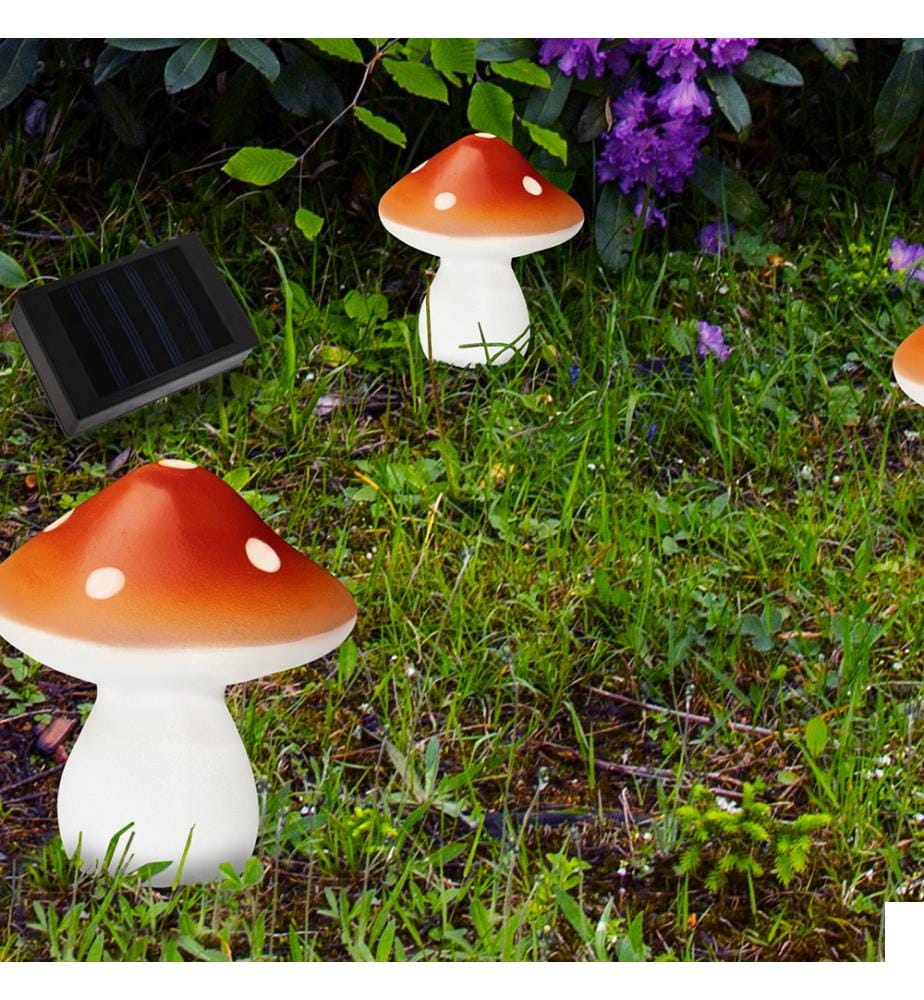 Lot de 3 Champignons Décoratifs Solaires à Planter - Blanc et Rouge