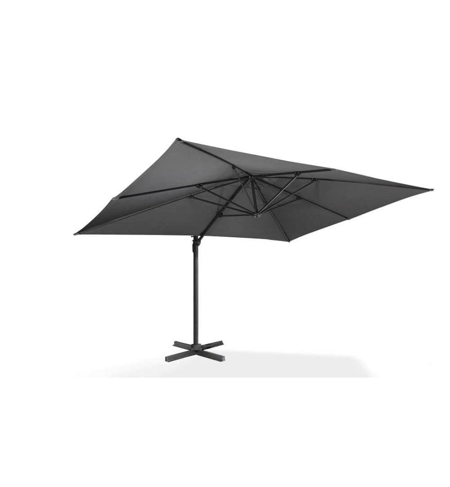 Parasol 360° rectangle gris avec housse - 4 x 3 m