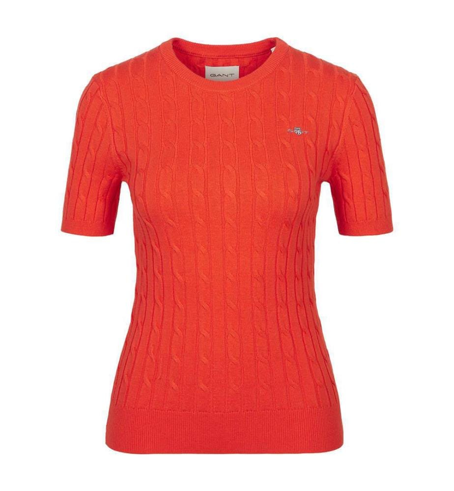 T-Shirt en coton extensible à col C - Orange Rouge