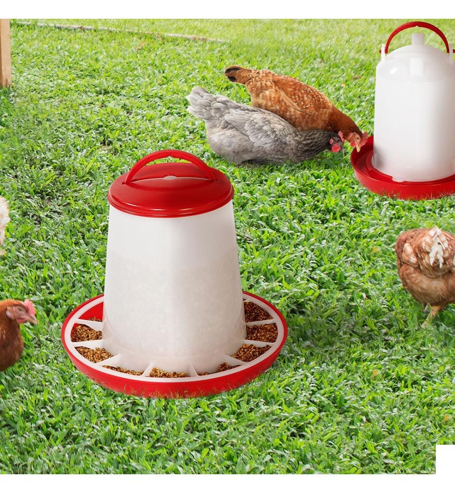 Kit pour Poules : 1 Abreuvoir 3 l et 1 Distributeur 3 kg - Blanc et Rouge