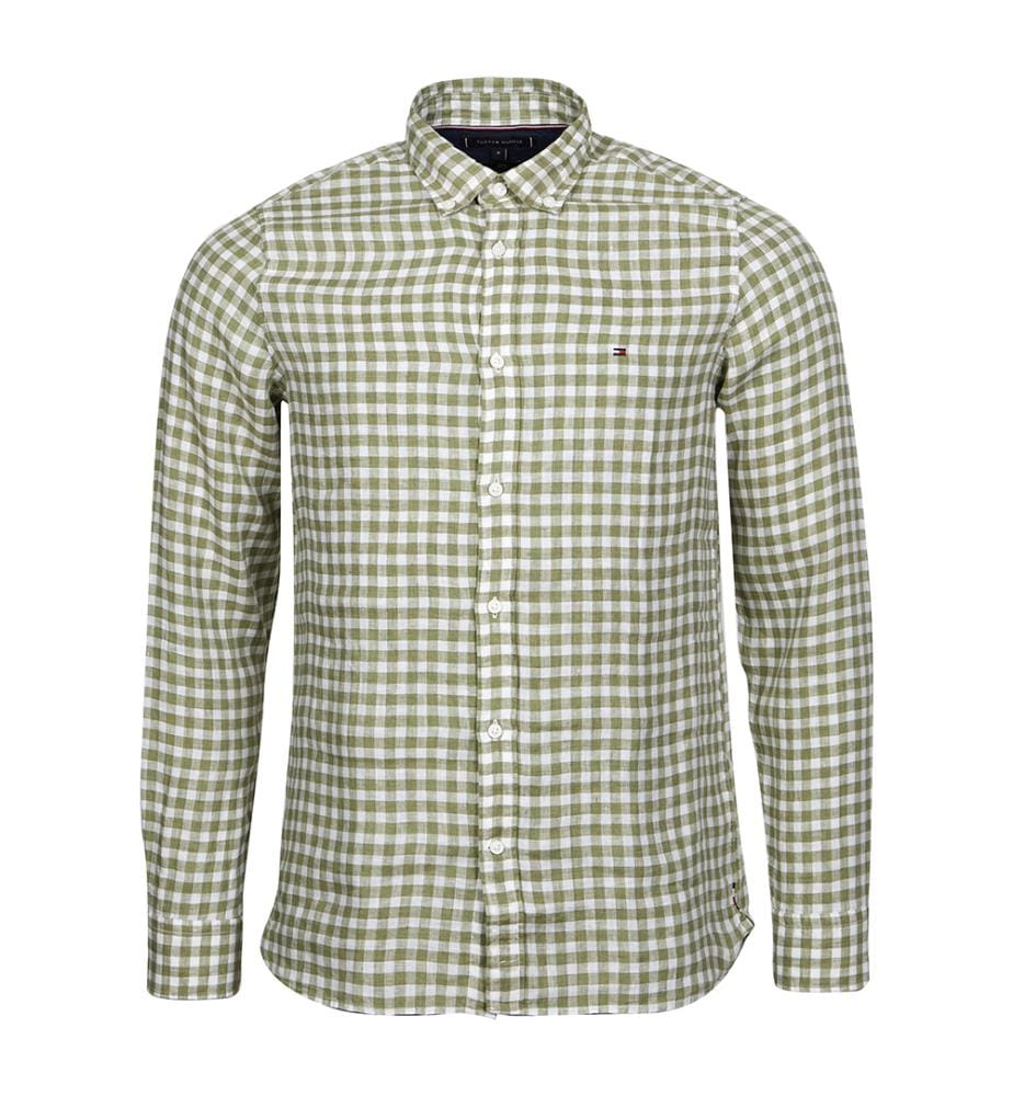 Chemise en Lin Slim Fit - Blanc et Vert