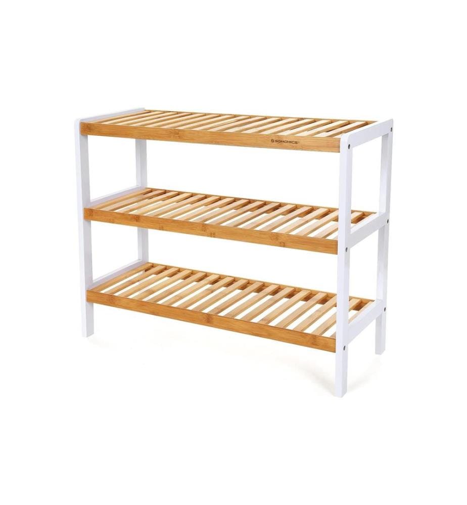 Songmics - Étagère à chaussures en bambou, Nature/Blanc