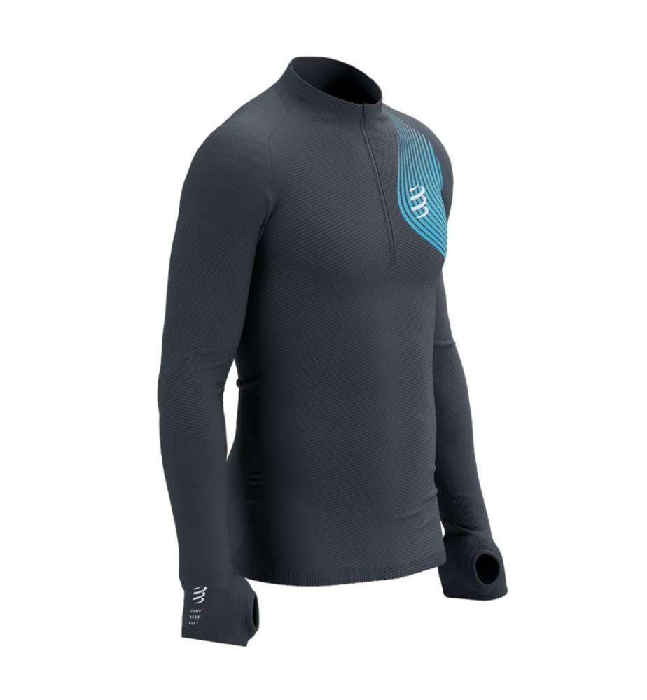 T-Shirt Manches Longues Winter Trail Postural - Gris Foncé et Bleu -