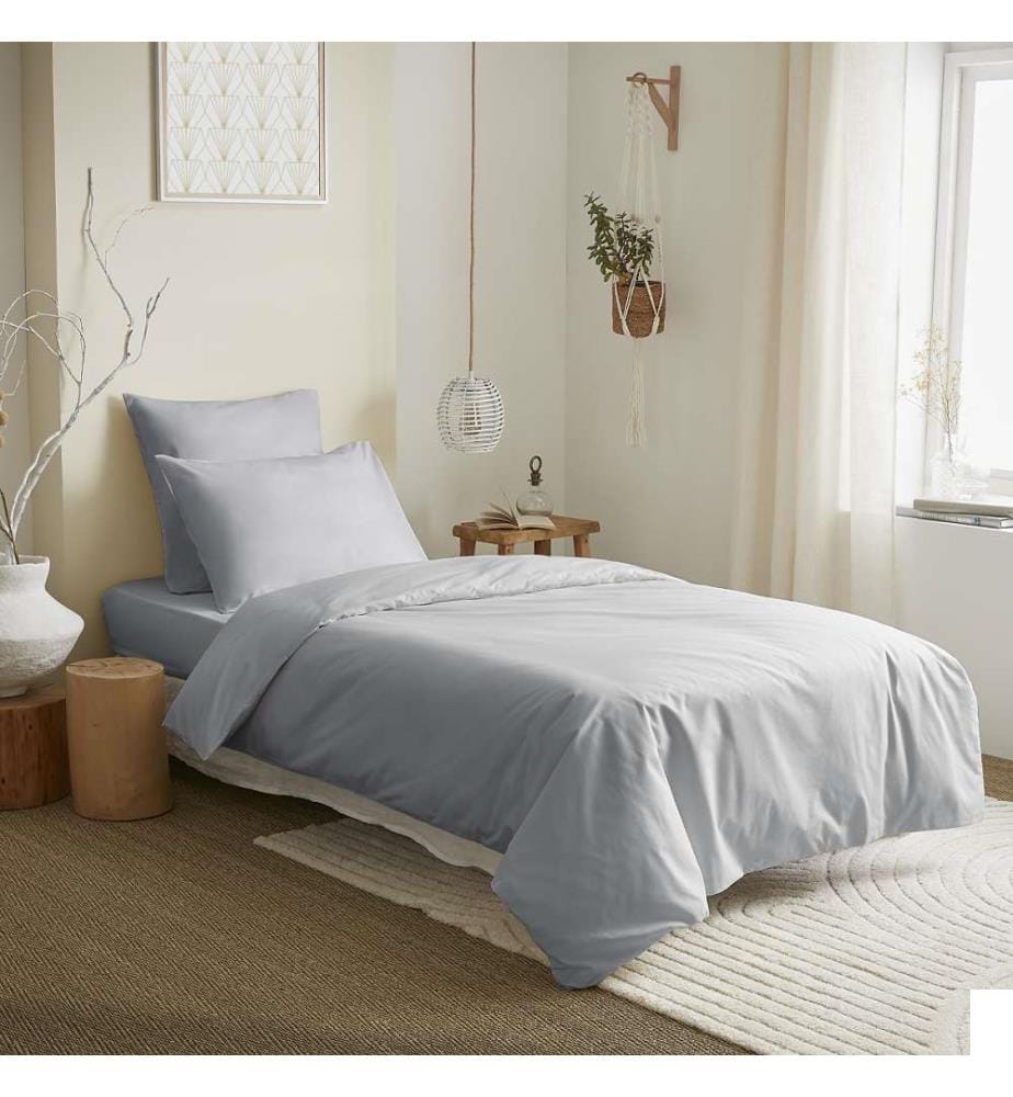 Pack Complet Housse de couette 140 x 200 cm & Drap housse 90 x 190 cm - Gris