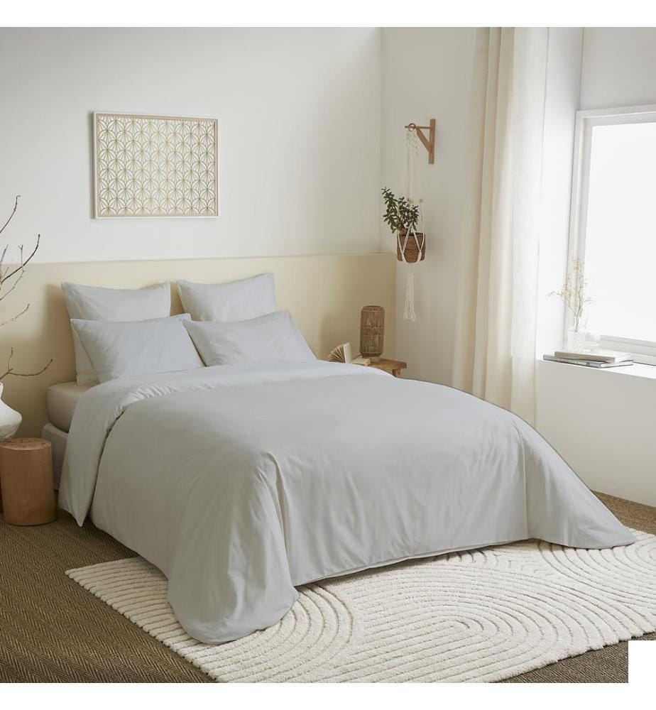 Pack Complet Housse de couette Unicolore 220 x 240 cm & Drap housse 140 x 190 cm - Gris