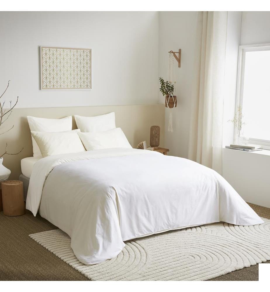 Pack Complet Housse de couette Unicolore 240 x 260 cm & Drap housse 180 x 200 cm - Blanc