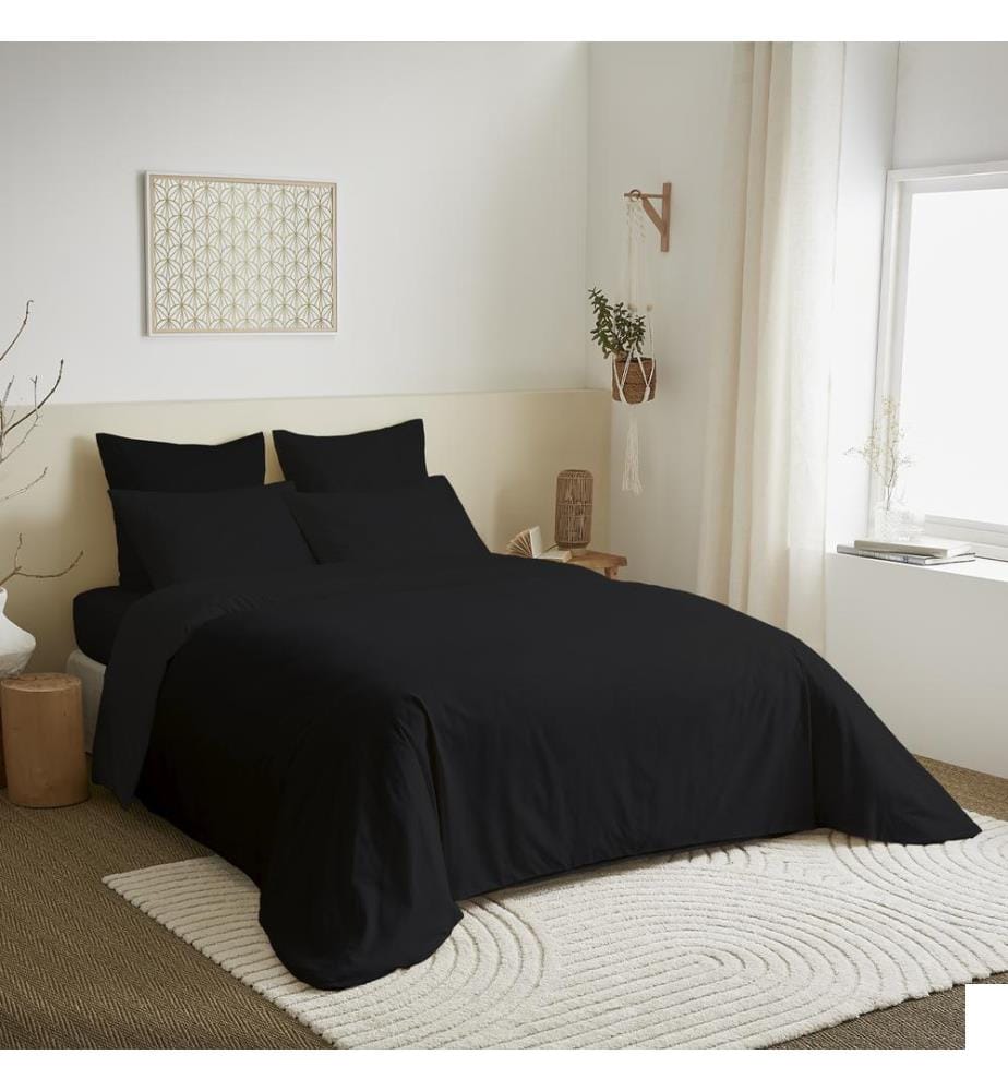 Pack Complet Housse de couette Unicolore 220 x 240 cm & Drap housse 160 x 200 cm - Noir