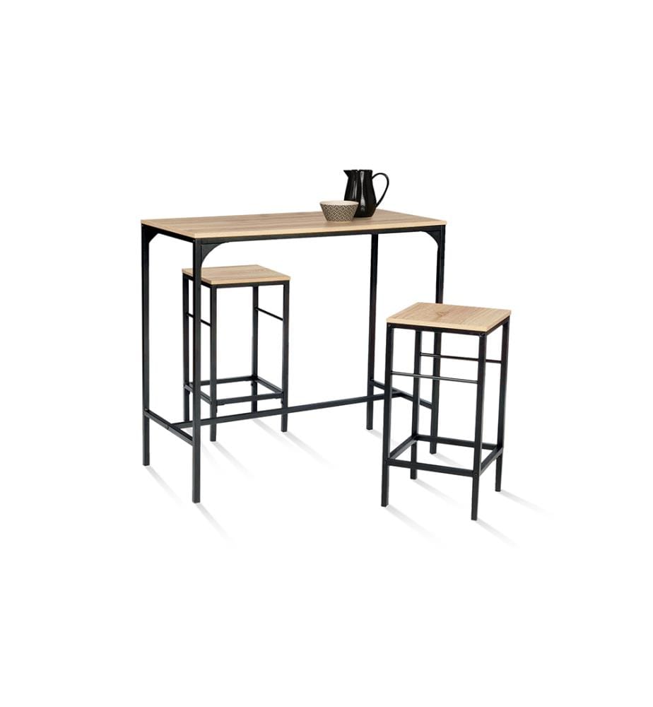 Table Haute de Repas Memphis et 2 Tabourets 95 x 45 x 95 cm - Bois & Noir