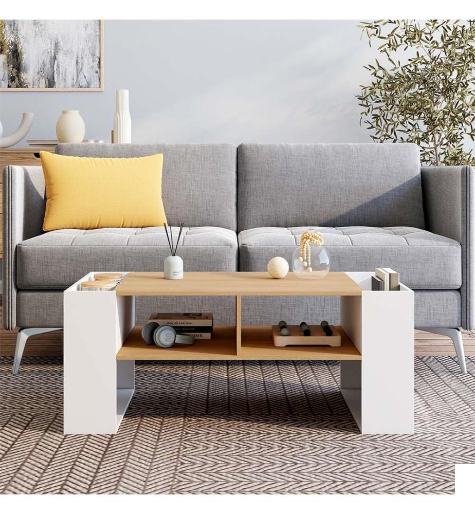 Table basse avec niches bois et blanche