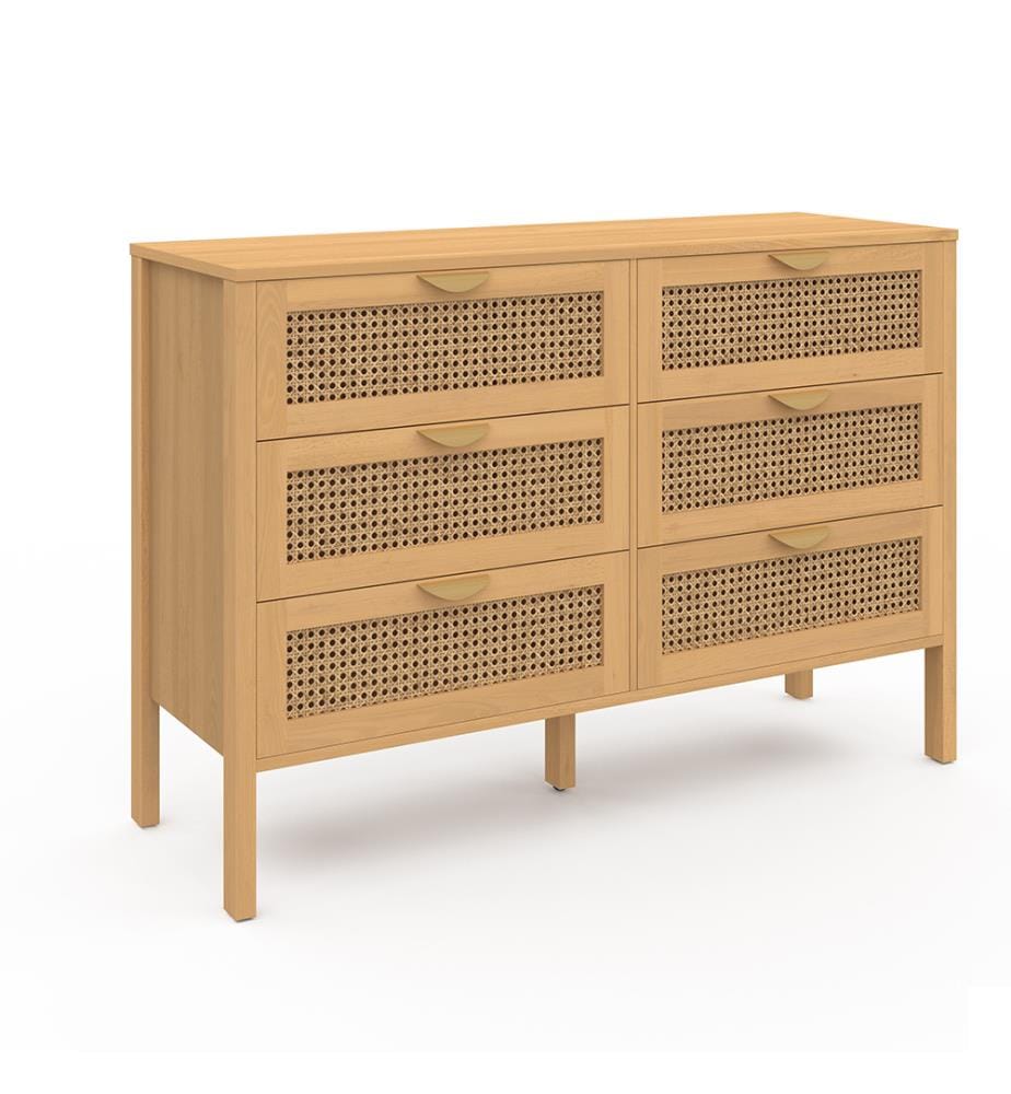 Commode Eve 6 tiroirs en cannage - Brun