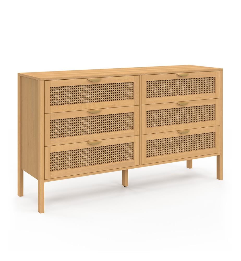 Commode Eve 6 tiroirs en cannage 140cm - Brun