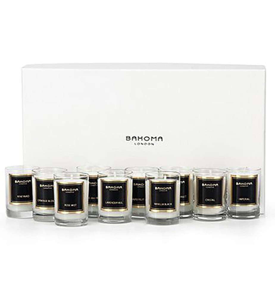 360g - Coffret 10 Mini Bougies Parfumées Discovery Set Parfait à la Vanille, Figue Noire, Âme des Indes, Vanille Noire, Pamplemousse & Citron Vert, Thé Caramel, Eau de Mer, Bois de Santal Noir, Lavande Sauvage, Patchouli & Musc