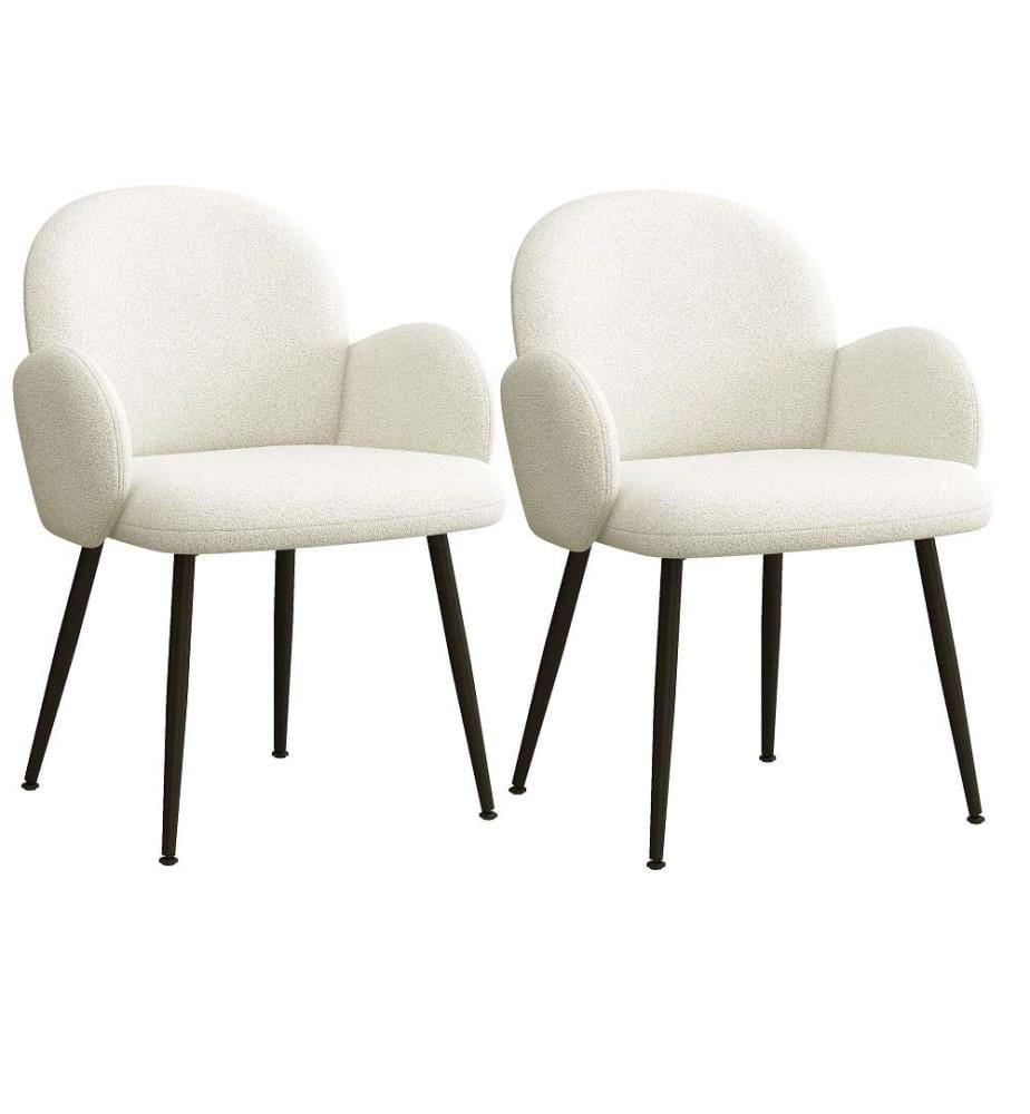 Lot de 2 Chaises Alicia en Tissu Bouclé Ecru et Pieds Métal Noir