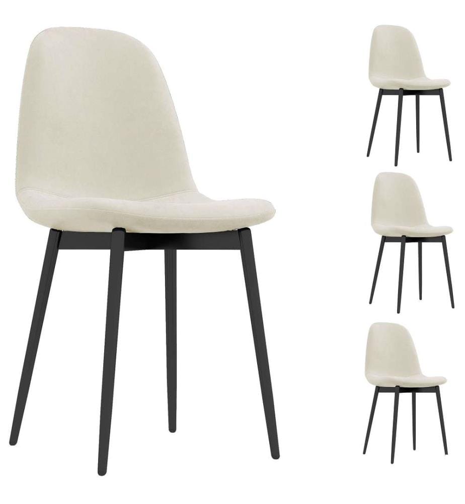 Lot de 4 Chaises Patty en Velours Vanille et Métal Noir