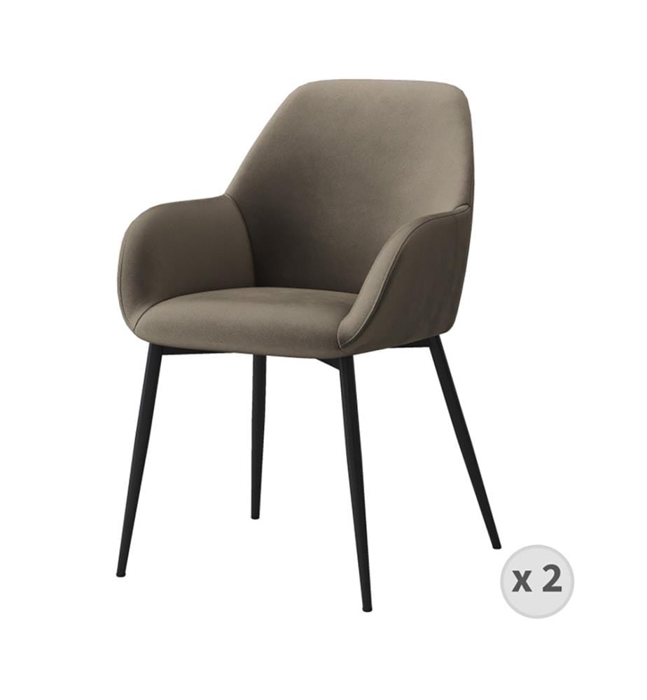 Lot de 2 Fauteuils de Table en Velours - Taupe Clair et Noir