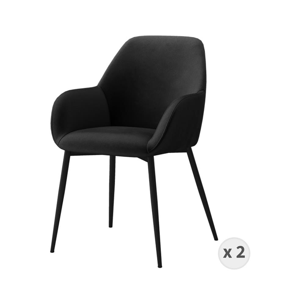 Lot de 2 Fauteuils de Table en Velours - Noir